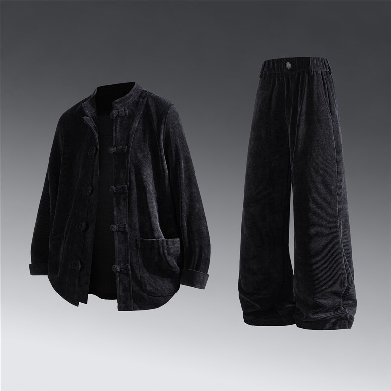 风雪尼尔长袖套装立领盘扣纯色套装两件套秋DSA008-TZ2525,男装休闲套装,电商A008