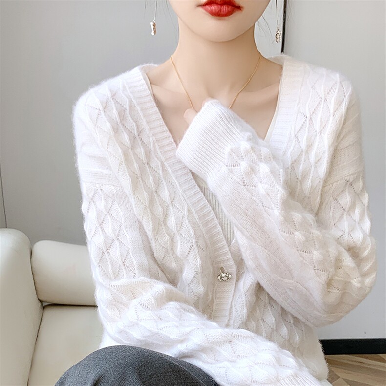 显瘦七针鼓包开衫女外套2024秋季新款羊毛衫,女装羊毛衫,北娇羊绒