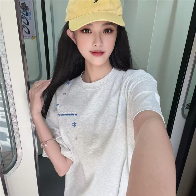 2026重磅纯棉雪花刺绣短袖T恤男女潮情侣装休闲半截袖体恤，男装T恤，星座1210-1