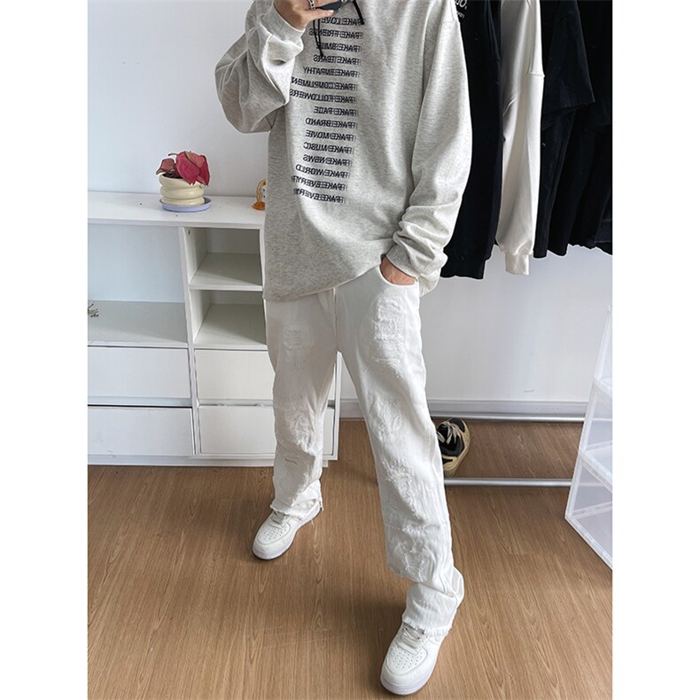 B221美式ins高街小众假破洞修身微喇牛仔裤LK22065-P65控88,男装牛仔裤,电商B221