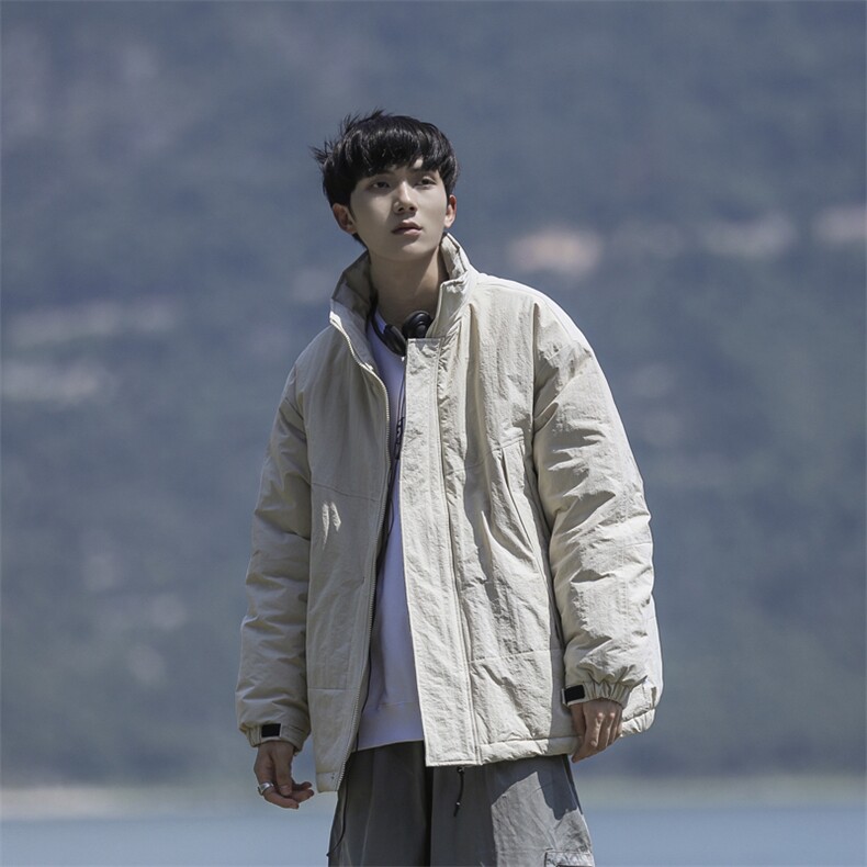 冬季潮牌日系纯色简约加绒加厚保暖防寒休闲棉服外套MY9079-P100,男装棉衣,电商A128
