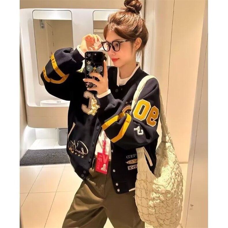 美式棒球服外套女2025年春季新款刺绣宽松设计感休闲学生夹克上衣图片