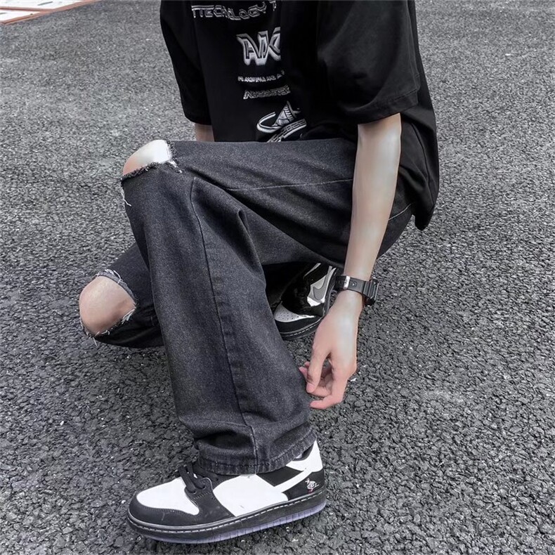 夏季潮流ins潮牌牛仔裤嘻哈街头磨破宽松破洞阔腿长裤男N0729-P40,男装牛仔裤,星座1008
