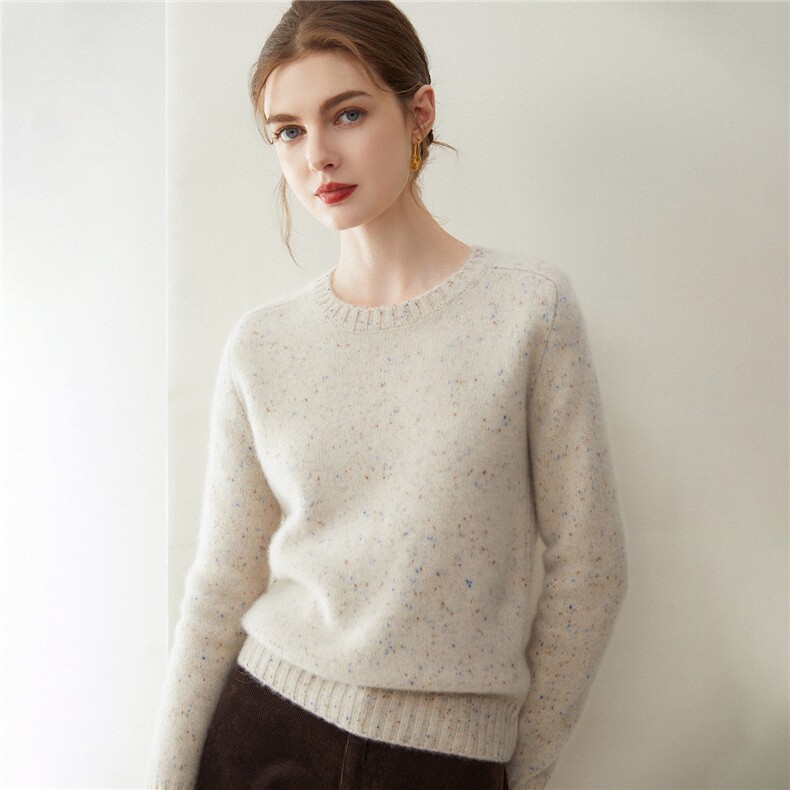 2025秋冬百搭时尚简约圆领马鞍肩针织衫，女装羊绒衫，米乐羊绒