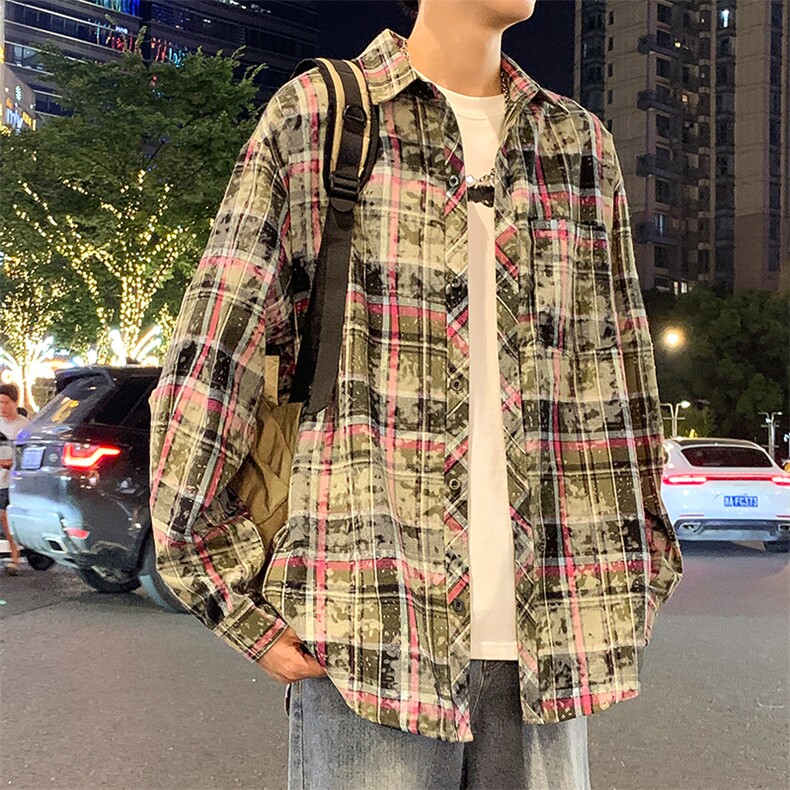 控价69港风格子衬衫宽松外套男女衬衣百搭格子外套CS2406P45,男装衬衫,电商A128