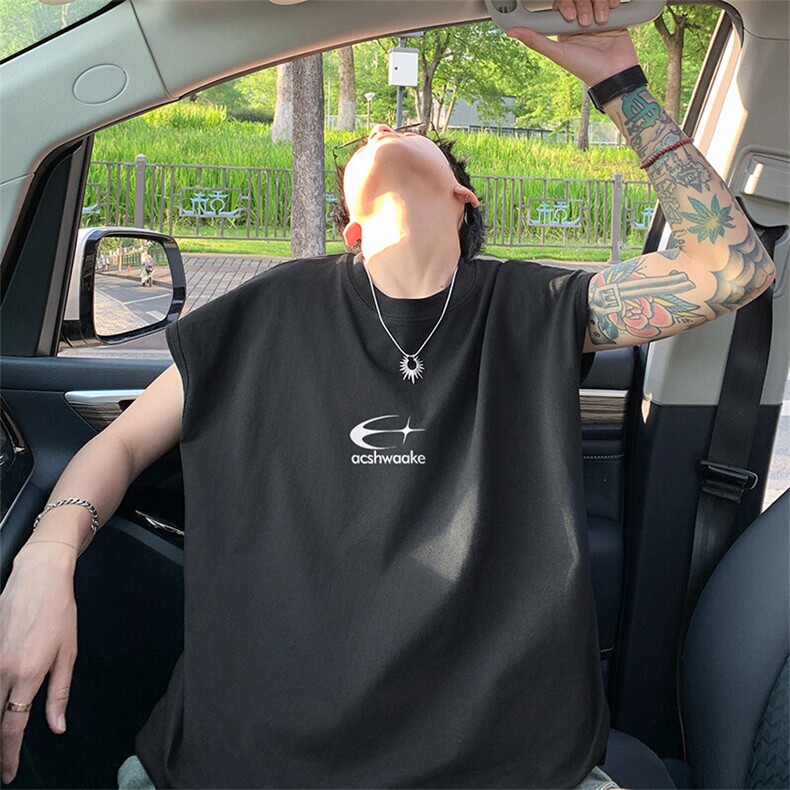 可48小时发货支持抖音得物来样二开240克重磅美式纯棉背心无袖t恤，男装背心/马甲，电商A486