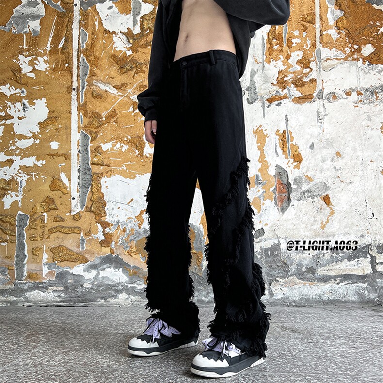 美式ins高街hiphop流苏小众休闲牛仔长裤货号K2308P65控88图片