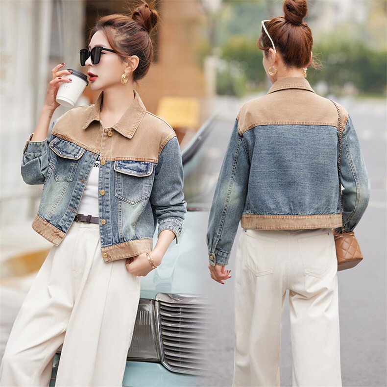 BAO拼接牛仔外套女春秋2025新款韩版宽松显瘦今年流行夹克上衣潮，女装套装/套裙，跑量工厂店
