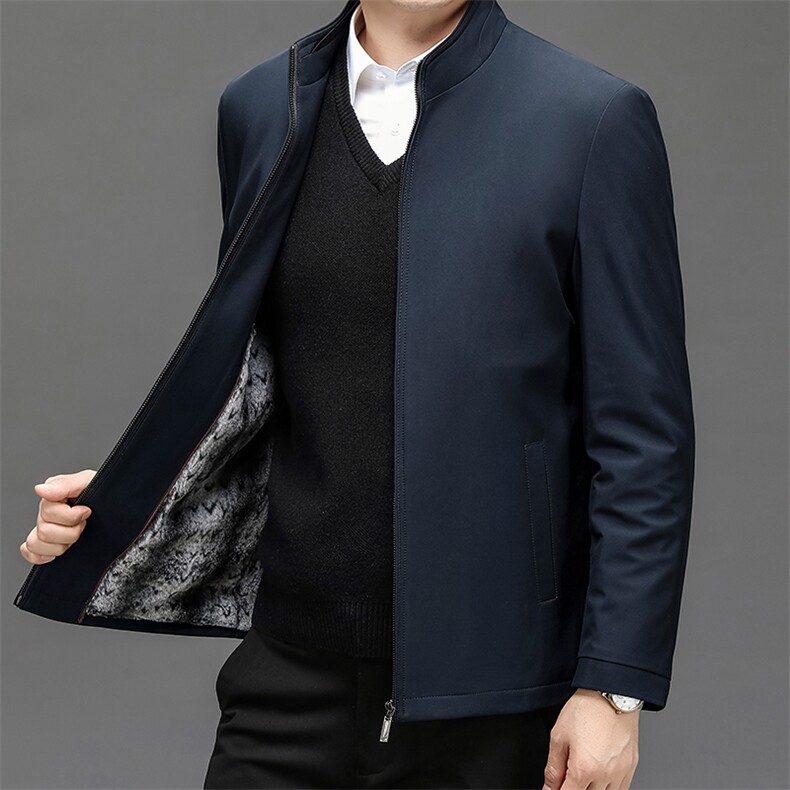 夹克衫加领立领夹克男中老年爸爸装简约保暖休闲外套棉服男装,男装夹克,钱塘6003（原4033）