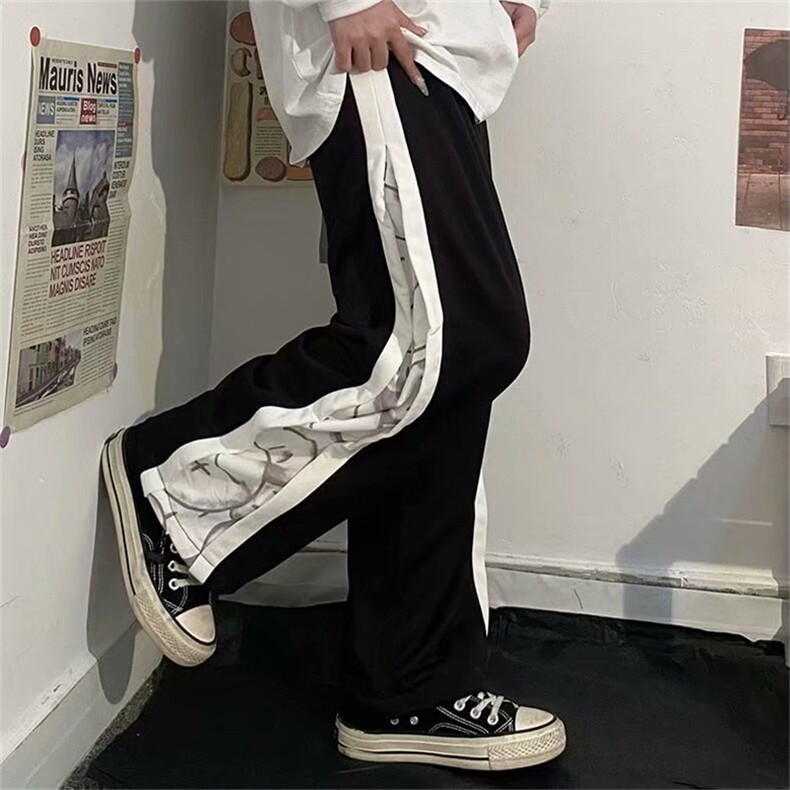 高级感裤子男设计感高街美式oversize阔腿裤拼接运动裤K1436-P35,男装休闲裤,星座512-4