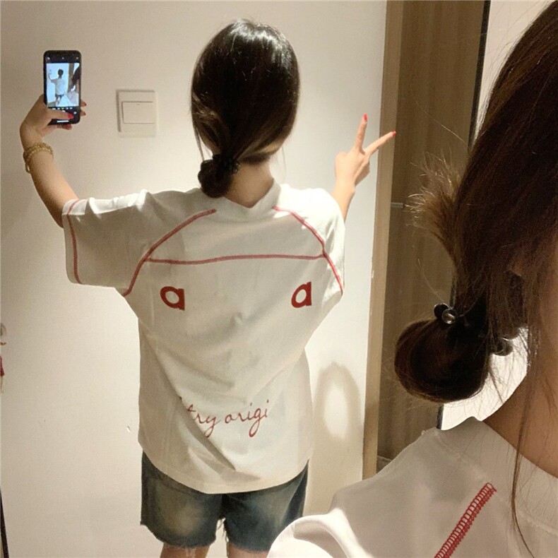 H0885-P35印花+打网纯棉220克休闲宽松短袖t恤男女同款图片