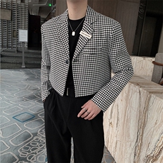 春装新款韩版网红小众短款千鸟格西装上衣外套男XZ051-P115控135，男装西服套装，电商B267