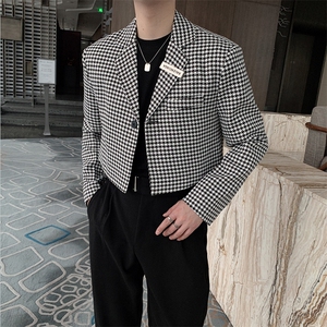 春装新款韩版网红小众短款千鸟格西装上衣外套男 XZ051-P115控135图片