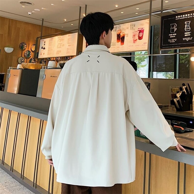 抖音改长袖秋新港风时尚休闲衬衫男冰丝潮流大码外套C867-P40,男装衬衫,电商A001-1