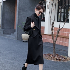 复古气质小香风西装外套半裙套装女韩系高级感秋冬通勤两件套，女装套装/套裙，卡杰菲