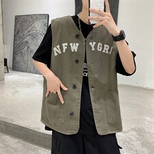工装马甲男高街个性字母2023夏季新款ins韩版潮宽松外套W2636-P32图片