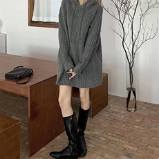 秋冬新款纯色针织长款套头上衣时尚百搭，女装针织衫/毛衣，泰沅羊绒