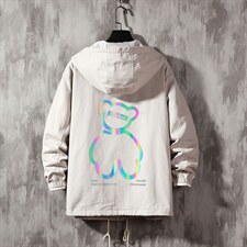 21新款大码港风连帽反光小熊水洗宽松休闲夹克男装外套JK1904-P95，男装夹克，星座508（原C305）