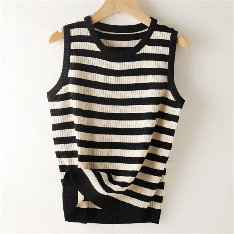7069#爆款休闲气质条纹无袖打底衫～果断自留特好看～，女装背心吊带，萱芳婷羊绒