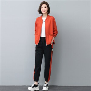 女士休闲运动套装2025春秋新中年妈妈开衫卫衣外套短款跑步两件套图片