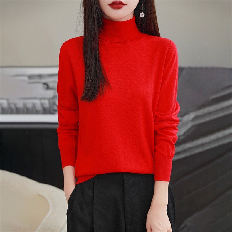 高翻领套头羊毛衫女2024秋冬装新款纯色长袖针织衫,女装羊毛衫,朝思羊绒