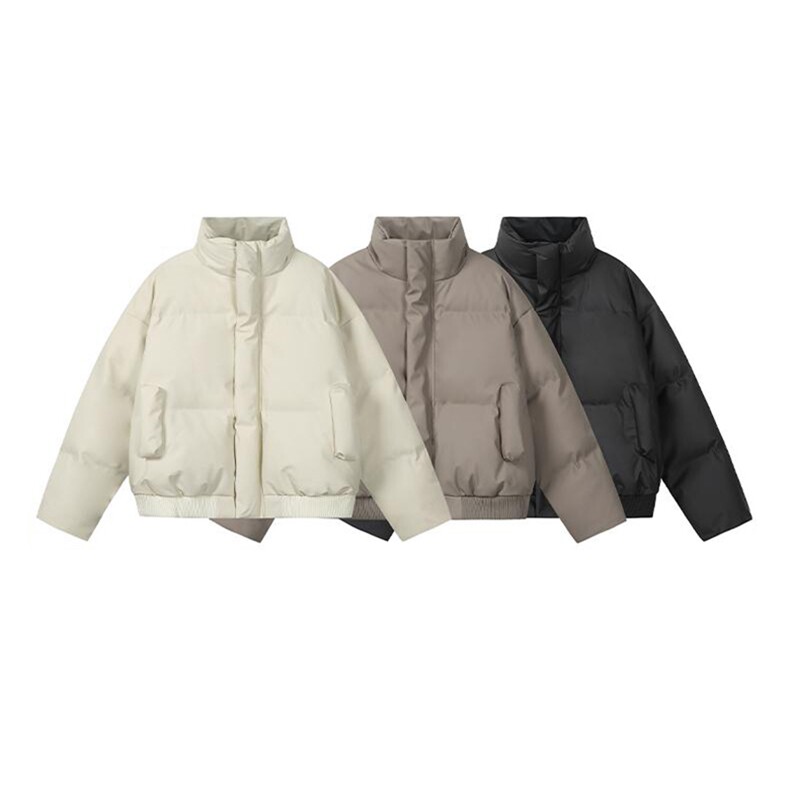 现货5W件冬季三防重磅硬挺boxy短款羽绒立领PU皮棉衣外套加厚棉服,男装棉衣,电商A486-1