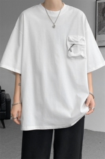 8XL-M重磅！特大码纯色宽松短袖T男口袋T恤五分袖上衣DX325P45，男装T恤，电商D206-1