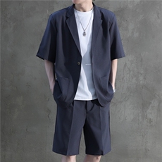 轻熟风七分袖休闲西装男套装夏宽松中袖男士西服两件套W6590-P82，男装西服，星座412-2
