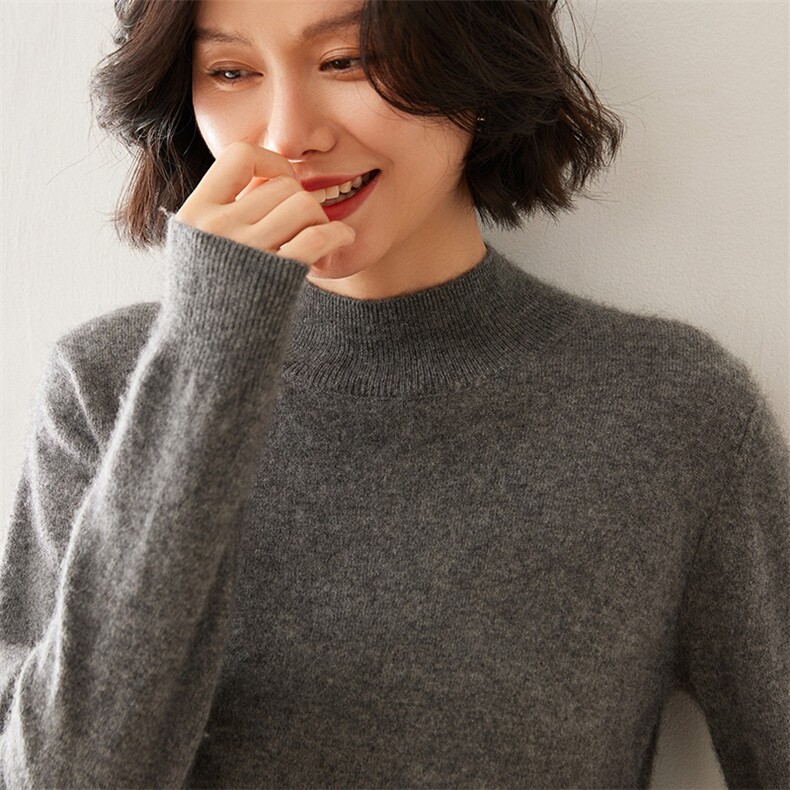 2024秋季新款女士半高领长袖短款套头衫通勤百搭,女装羊毛衫,澳煜绒