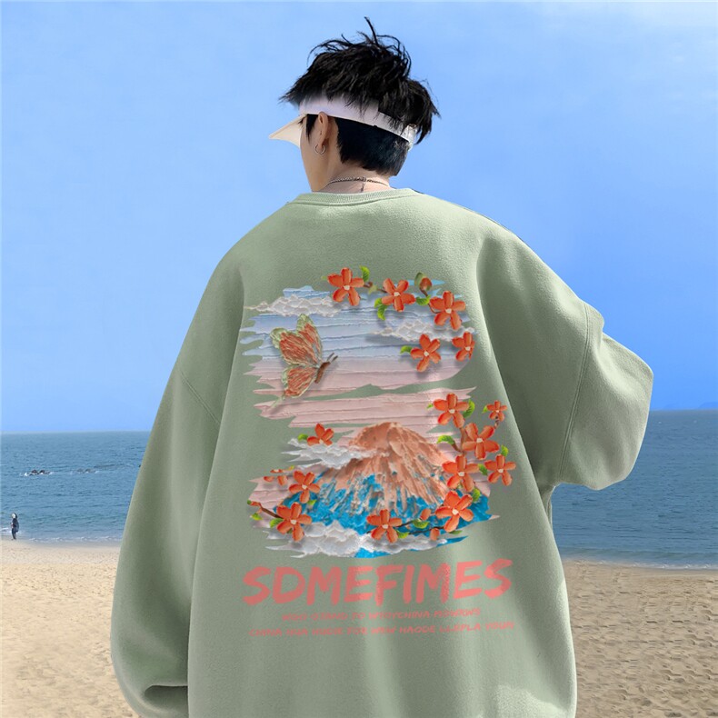 ！直播品质重磅宽松大码港风水彩花圆领卫衣WY113-特p28,男装卫衣,星座508（原C305）
