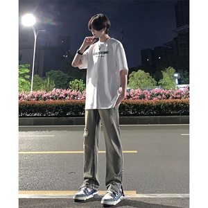 欧美hiphop街头破洞牛仔裤直筒微喇叭修身vibe美式乞丐裤潮牌图片