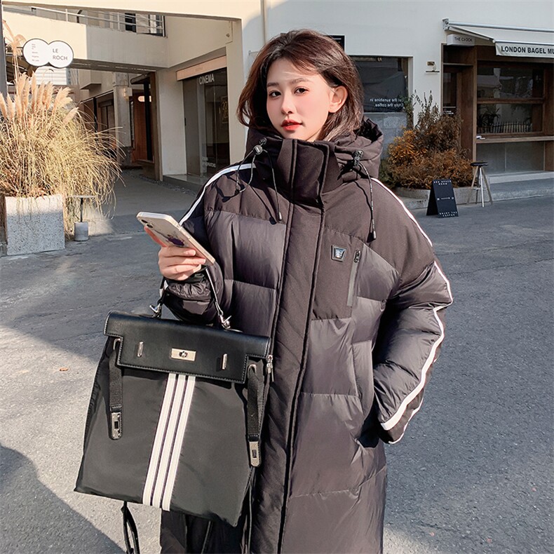 学院风黑色中长款羽绒棉服女冬季2024新款韩系高级感90白鸭绒外套,女装羽绒服,浙宝192（原082）