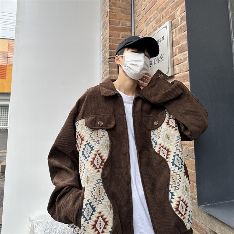 复古灯芯绒拼接新款休闲外套新款潮牌百搭夹克男CC004-P75图片