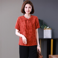 中式国风妈妈提花长袖上衣女春秋新款洋气高贵上衣中老年打底小衫，女装大码女装，妃曼