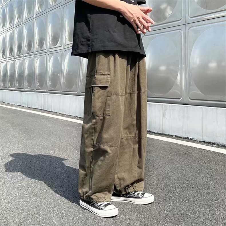 新款春秋日系街头纯色工装裤男复古休闲裤百搭宽松阔腿裤k422-p35,男装休闲裤,星座1008-1