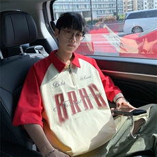 港风重磅全棉撞色插肩袖polo衫短袖男T恤XP2236-P45控78，男装T恤，电商B370