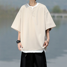 8XL-M重磅斜纹假两件短袖t恤男夏季薄款宽松大码半袖体恤DT006P45，男装T恤，电商B312