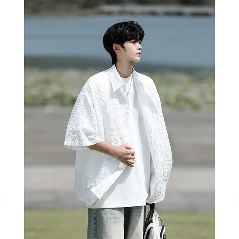 8XL-M泡泡纱盐缩肌理短袖衬衫男夏季冰丝外套防晒衬衣DC28011P36图片