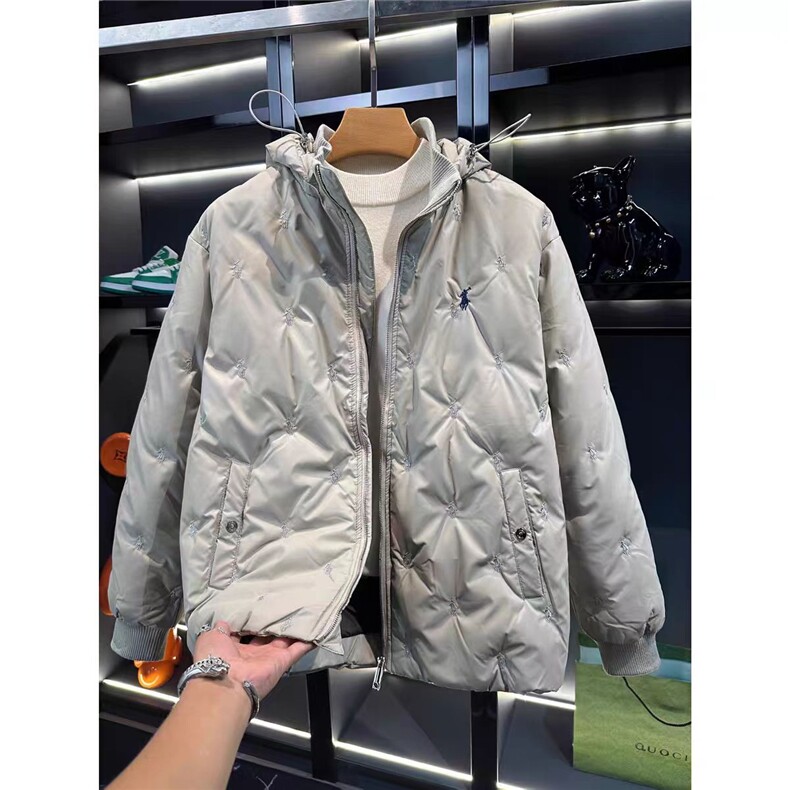 (网图)欧货高级感刺绣白鸭绒轻奢连帽重工艺羽绒服313B-P90-P190,男装羽绒服,星座313B