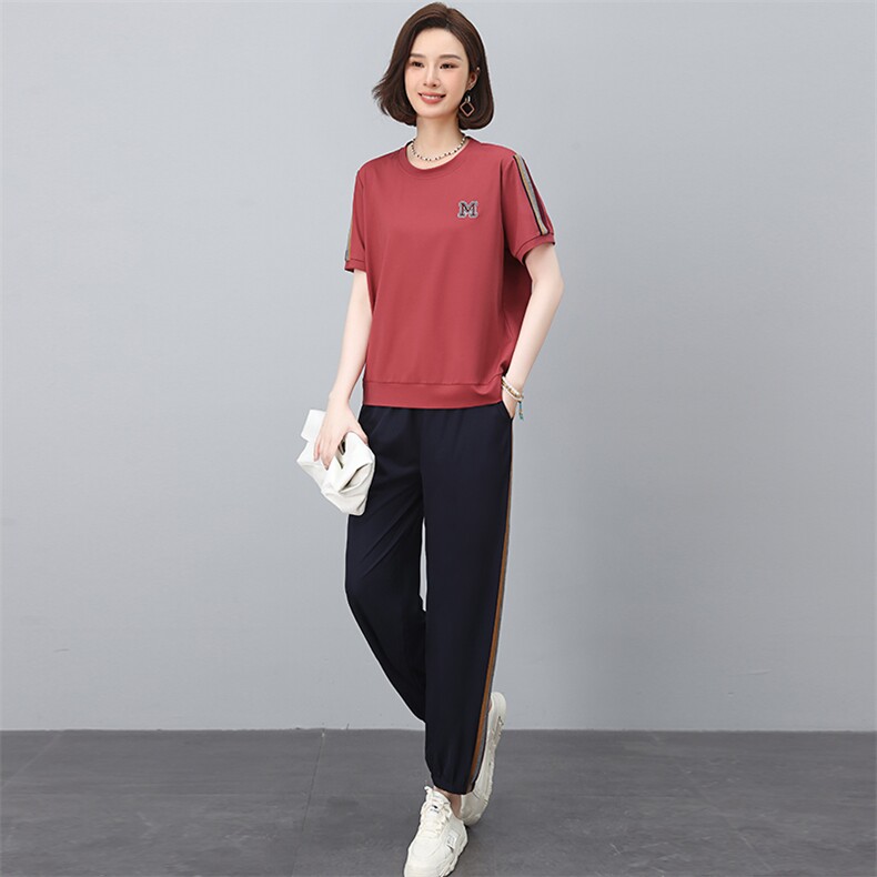 时尚休闲套装女夏季2025新款中年妈妈宽松洋气减龄显瘦卫衣两件套,女装套装/套裙,独衣靓
