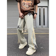 1506/Q51550/P46复古黄泥染拉链开叉牛仔裤子痞帅炸街修身直筒裤，男装牛仔裤，星座1506