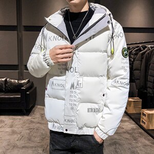 现货 仓库桥园路 连帽潮牌时尚韩版宽松鲨鱼皮羽绒服短款外套图片