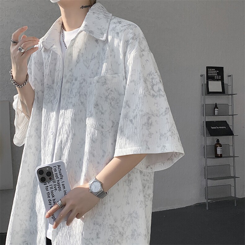 8XL-M肌理褶皱冰丝短袖衬衫男夏薄款半袖防晒衬衣外套DC28010P45图片