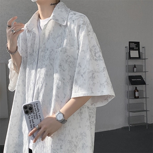 8XL-M肌理褶皱冰丝短袖衬衫男夏薄款半袖防晒衬衣外套DC28010P45图片