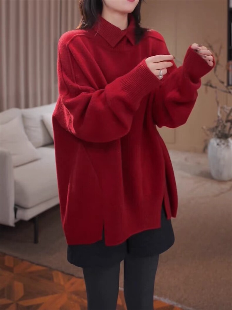 2025年秋季时尚百搭通勤简约休闲翻领套衫，女装针织衫/毛衣，琳尚羊绒