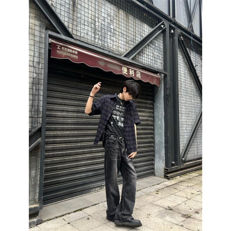 【有货】闪电纹牛仔裤美式vibe风裤子高街修身微喇A119LL-特P50,男装牛仔裤,星座1007（原301D）