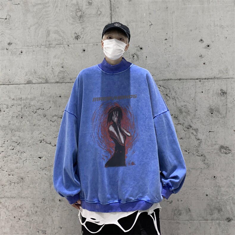 水洗做旧加绒加厚卫衣男23冬高领人物印花打底衫XZ514-2-X57-P78,男装T恤,星座514-2(原B239)
