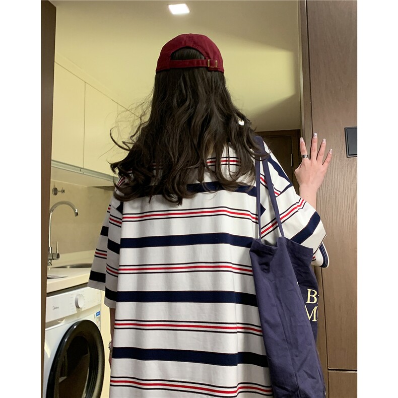 中性港风2026夏季新款条纹短袖T恤男女宽松半袖D254P38,男装T恤,电商A335-1（原A458）