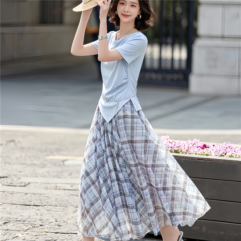 【现货】夏季优雅风两件套套头修身型裙子,女装套装/套裙,微微衣阁