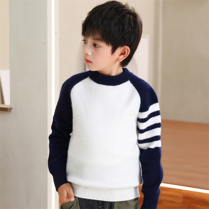 秋冬季纯澳毛90支七针TB拼色时髦男女童羊毛衫，童装儿童羊毛衫，群鹿羊绒